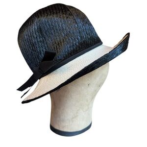 1960s Mr. John Black Straw Bucket Hat w/Cream Brim‎